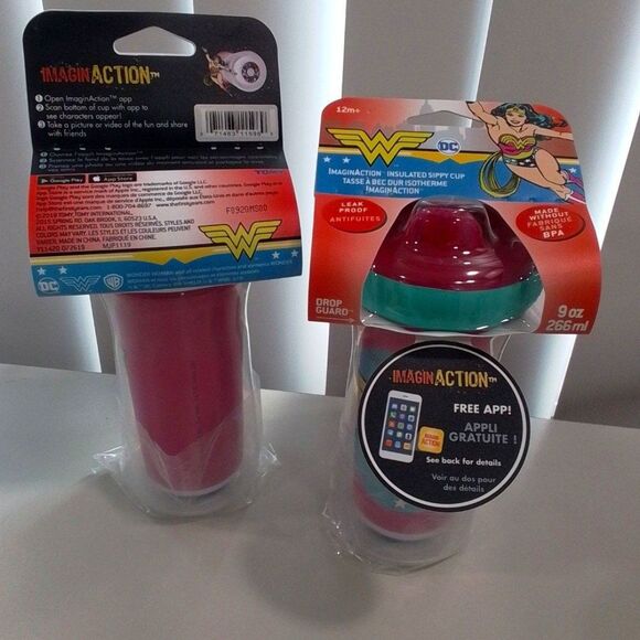 DC Superhero Girls Comic Wonder Woman Retro Insulated Sippy Cup 2 Pk NWT - Picture 9 of 10